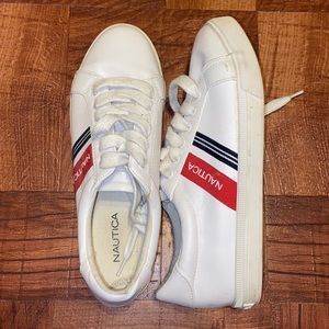 All white with blue and red nauticas